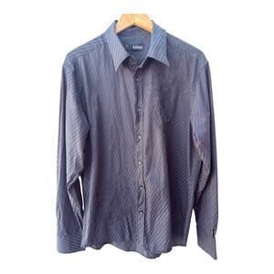 Cultara International Button Up Shirt Mens Large Black Striped Shirt